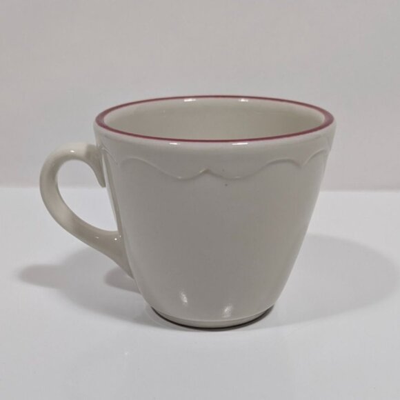 Syracuse China White Ceramic Cup Red Rim Scalloped Design Vintage - Picture 1 of 9